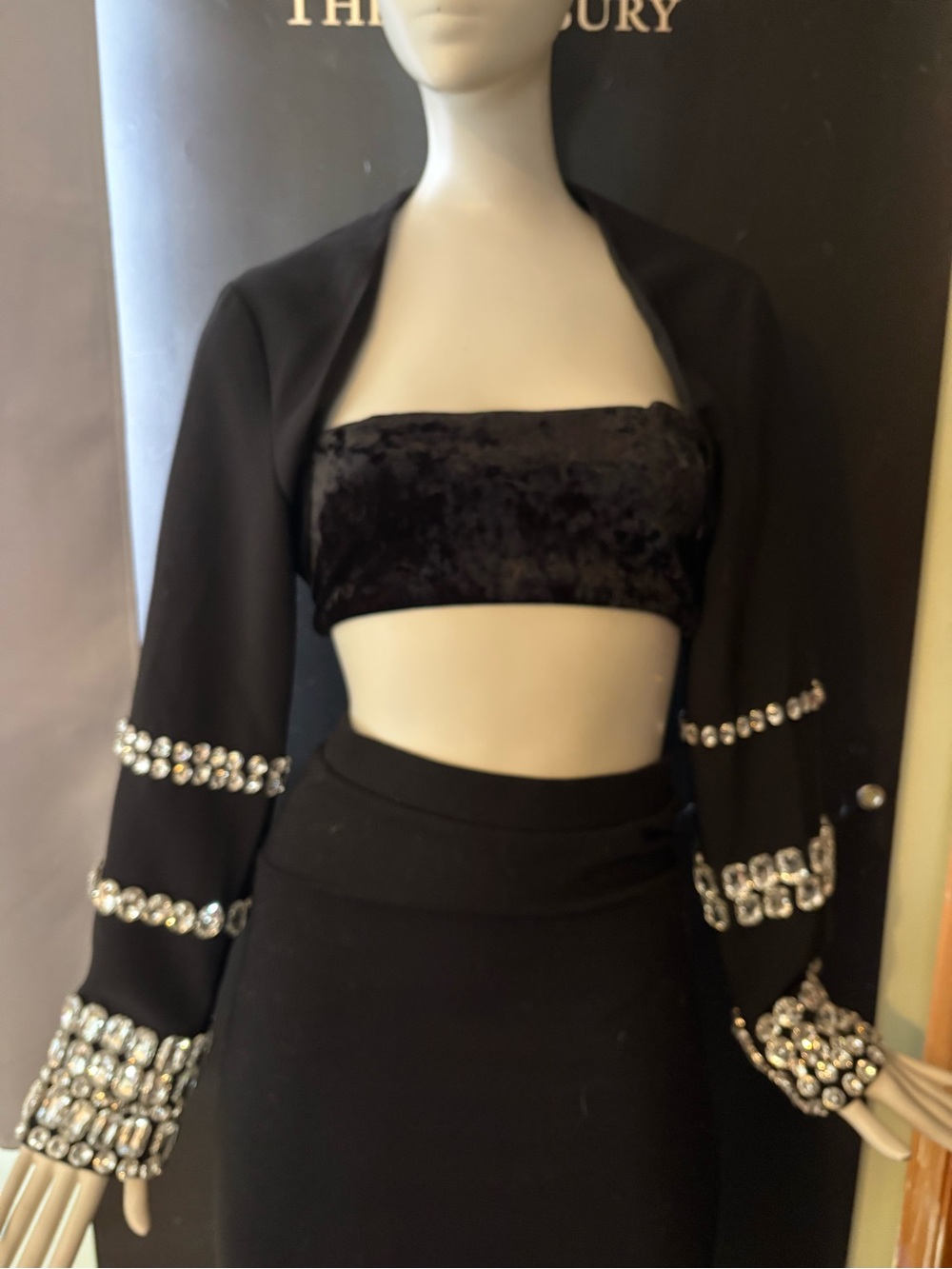 New Embellished Black Bolero Jacket with Crystal Trim